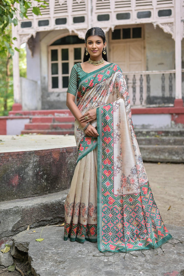 Green Floral Printed Art Silk Saree (Eth_SR_314)