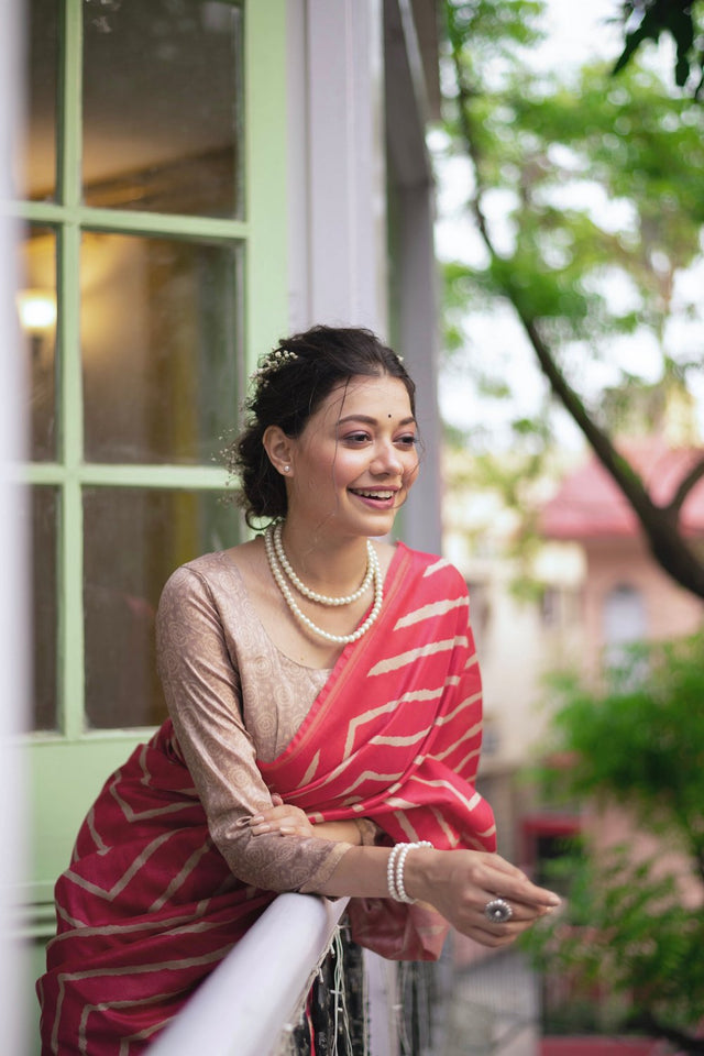 Pink Line Printed Art Silk Saree (Eth_SR_98)