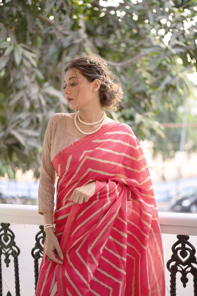 Pink Line Printed Art Silk Saree (Eth_SR_98)