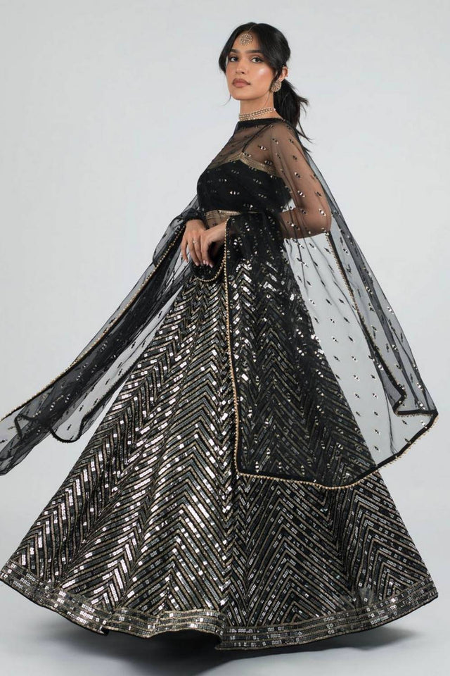 Black Mirror Sequin Georgette Lehenga