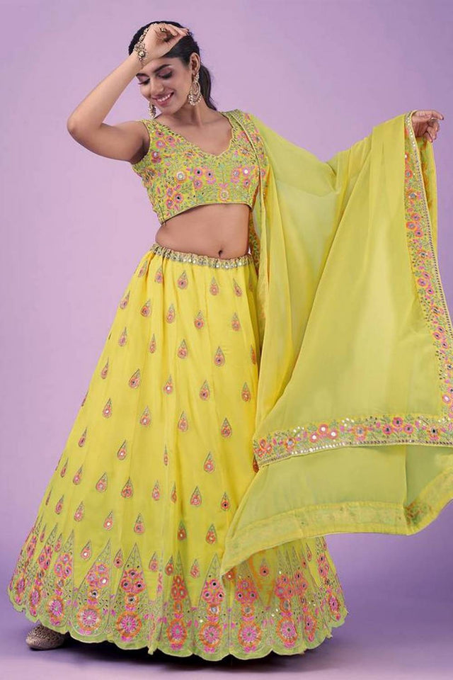Yellow Sequin with Embroidered Georgette Lehenga