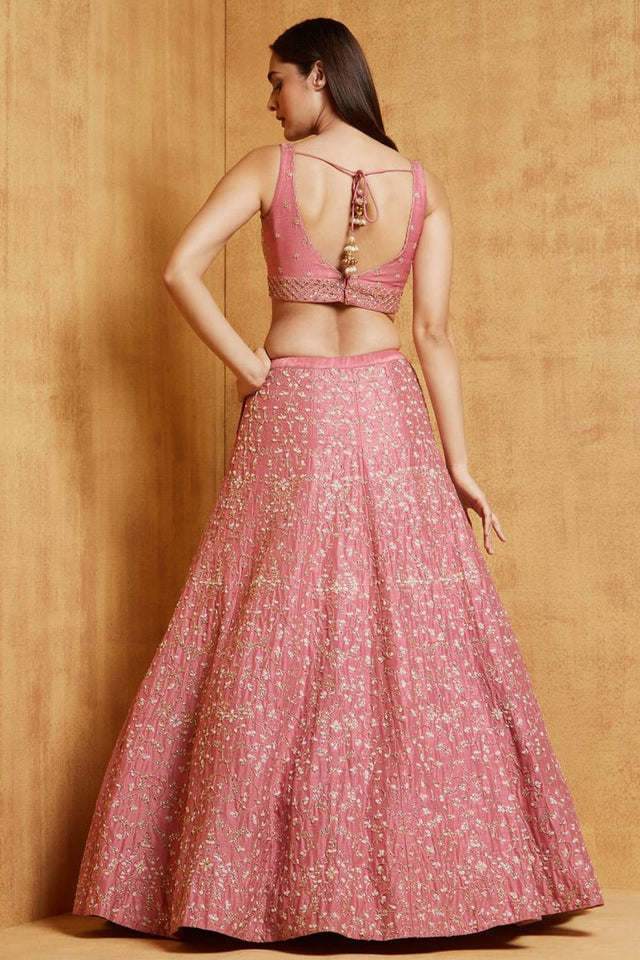Light Pink Embroidered Art Silk Lehenga