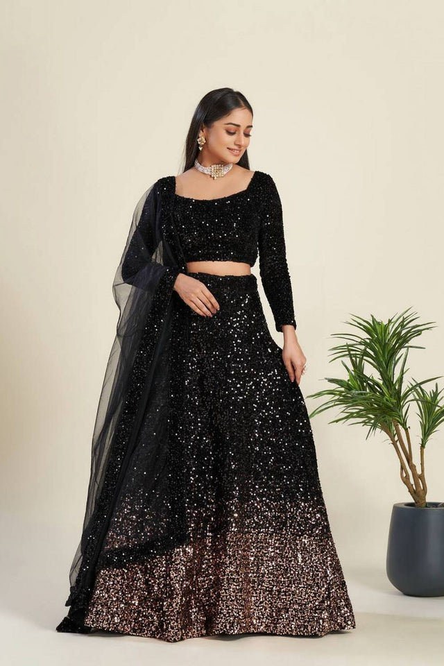 Black Sequin Velvet Lehenga