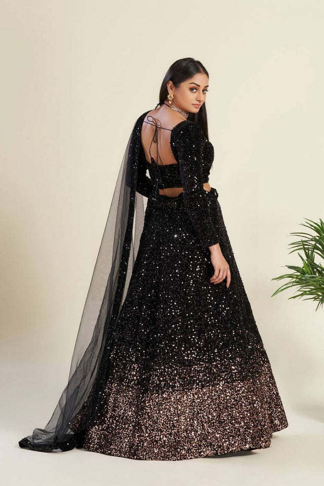 Black Sequin Velvet Lehenga