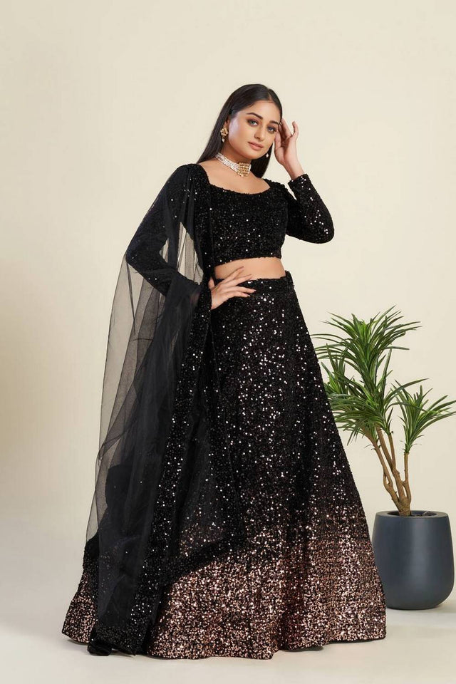 Black Sequin Velvet Lehenga