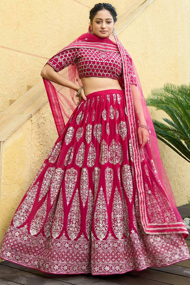 Magenta Floral Embroidered Georgette Lehenga