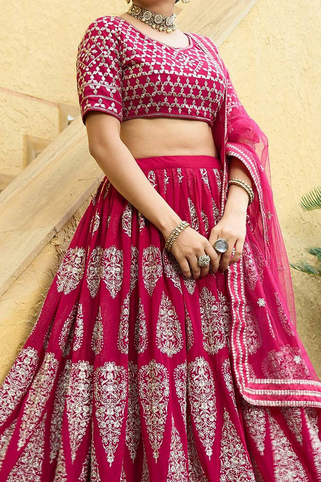 Magenta Floral Embroidered Georgette Lehenga