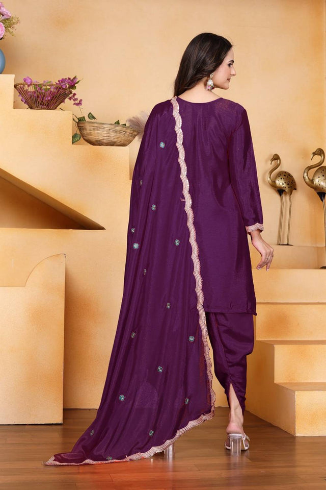 Pink Floral Embroidered Silk Punjabi Suit Set