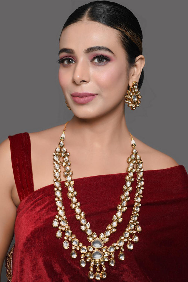 Golden Kundan & Beads Alloy Necklace Set