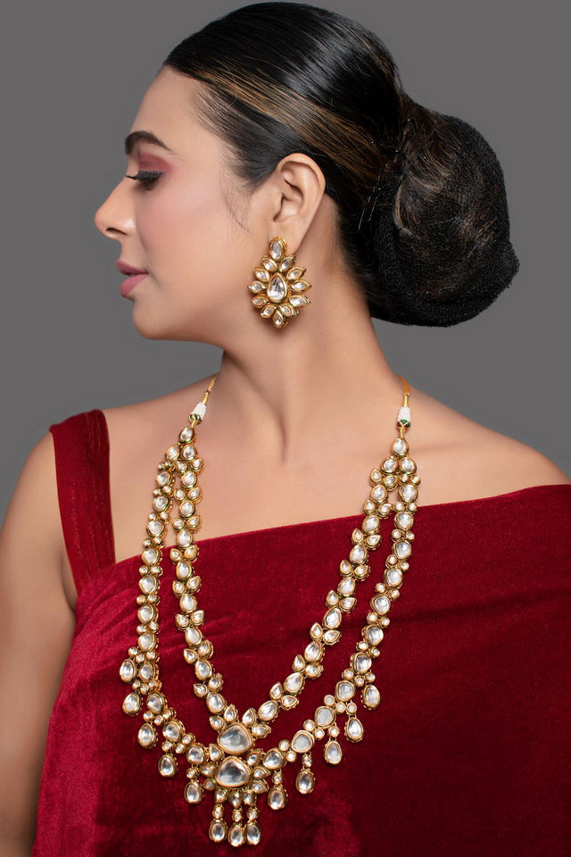 Golden Kundan & Beads Alloy Necklace Set