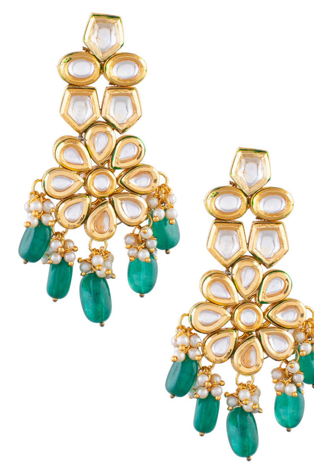 Golden Kundan & Beads Alloy Earrings