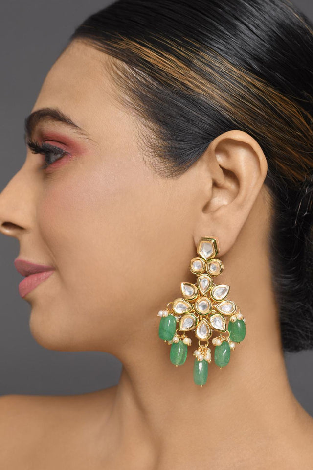 Golden Kundan & Beads Alloy Earrings