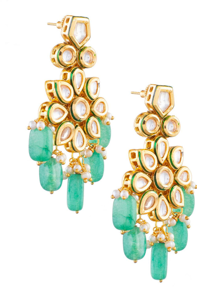 Golden Kundan & Beads Alloy Earrings