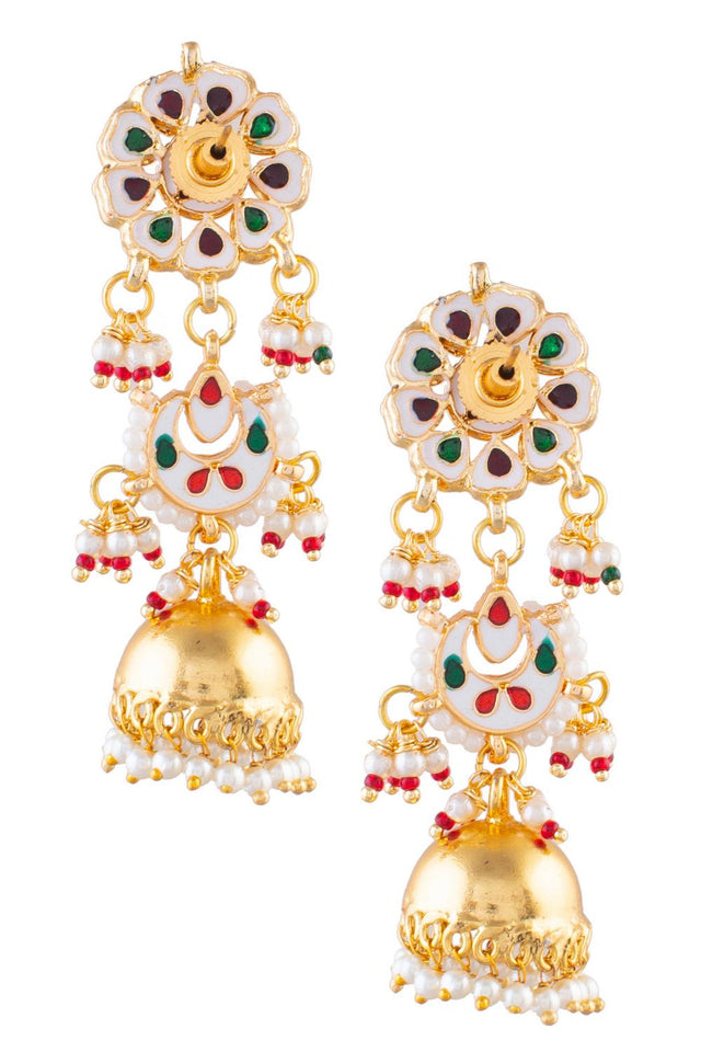 Golden Kundan & Beads Alloy Earrings