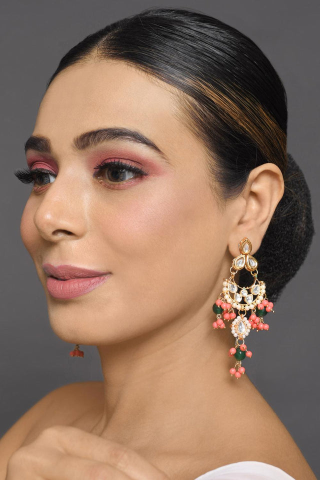 Golden Kundan & Beads Alloy Earrings