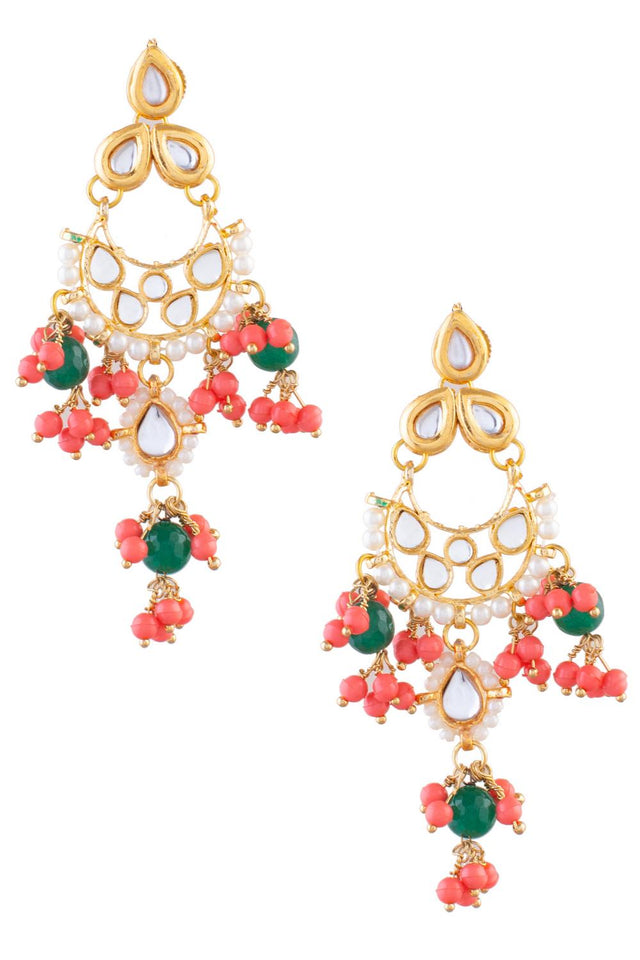 Golden Kundan & Beads Alloy Earrings