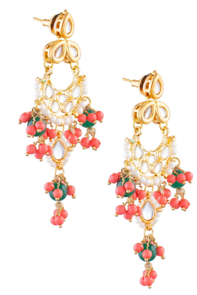 Golden Kundan & Beads Alloy Earrings