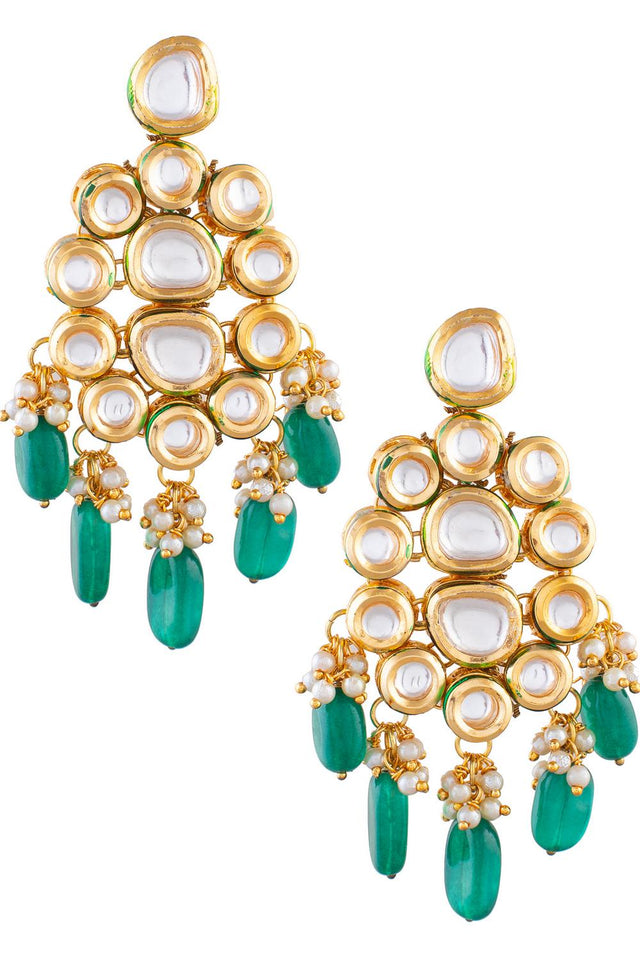 Golden Kundan & Beads Alloy Earrings