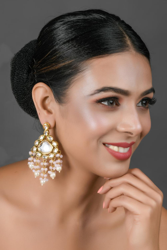 Golden Kundan & Beads Alloy Earrings