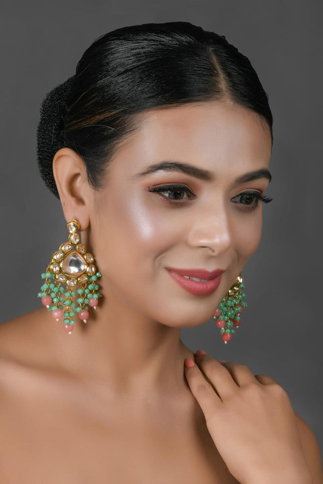 Golden Kundan & Beads Alloy Earrings