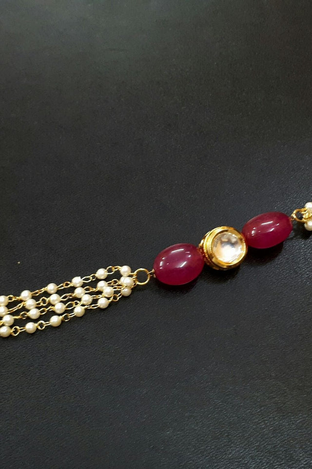 Ruby Gold Tone Kundan Inspired Pearl Bracelet