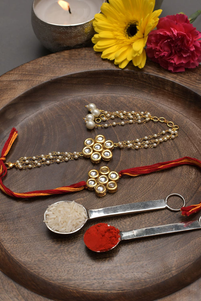 Handmade Kundan Rakhi & Lumba Set- Set Of 2