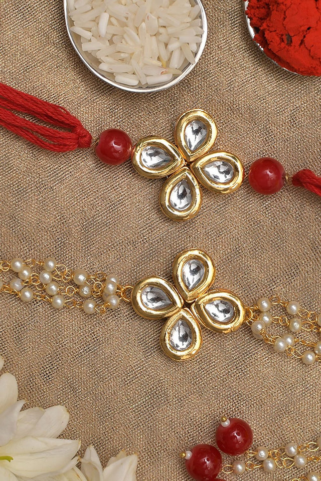 Handmade Kundan Rakhi & Lumba Set- Set Of 2