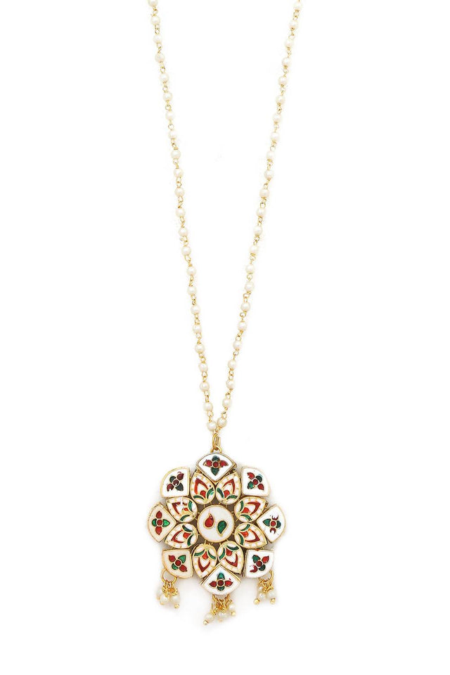 Golden White Gold Tone Kundan Alloy Necklace