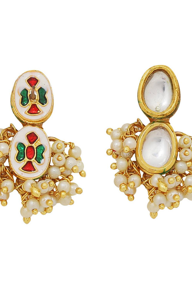 Golden Kundan Alloy Drop Necklace & Earrings Set