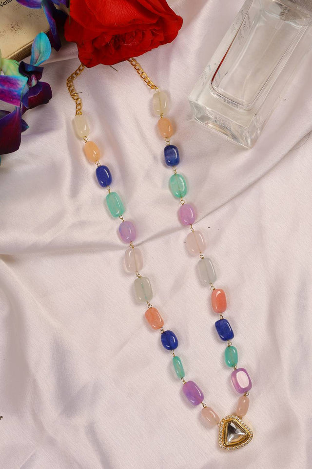 White Multicolored Kundan Brass Polki Necklace