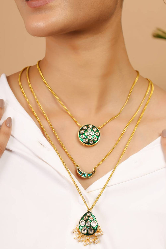 Green Multi Layered Green Alloy Necklace
