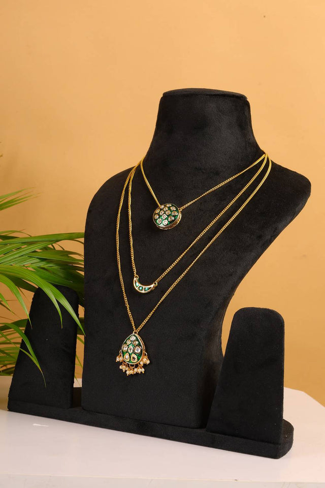 Green Multi Layered Green Alloy Necklace