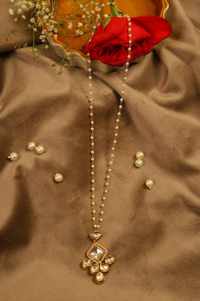 Golden Uncut Kundan Brass Polki Pearl Necklace
