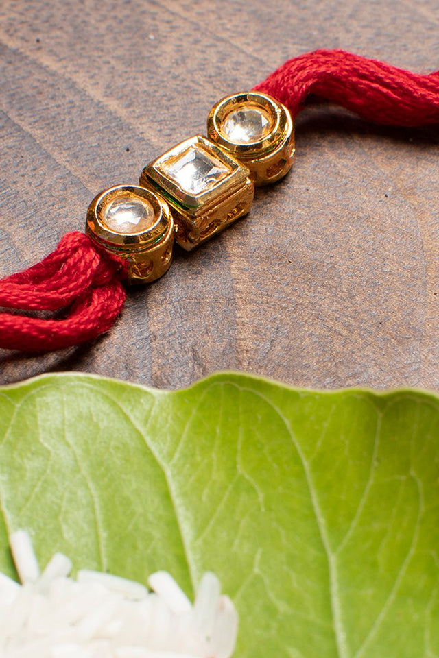 Red Gold Tone Kundan Rakhi