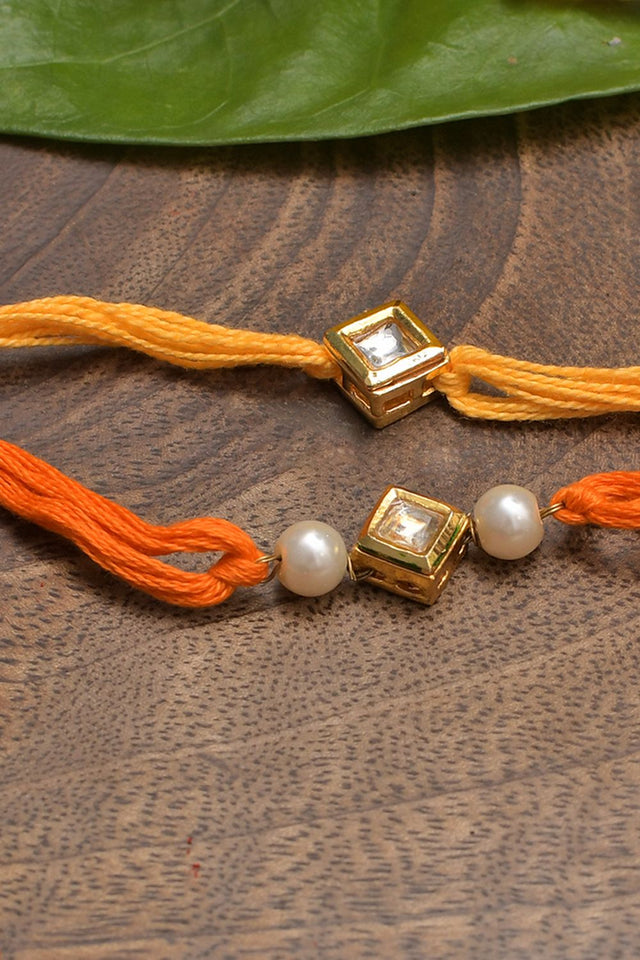 Kundan And Pearl Handmade Rakhi- Set Of 2