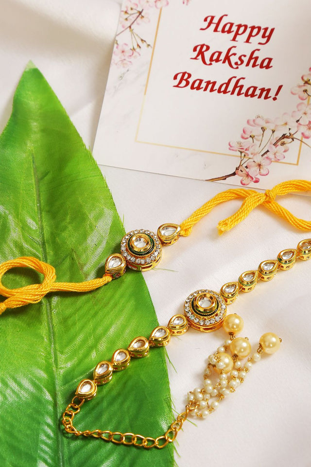 Handcrafted Kundan Rakhi & Lumba Set- Set Of 2