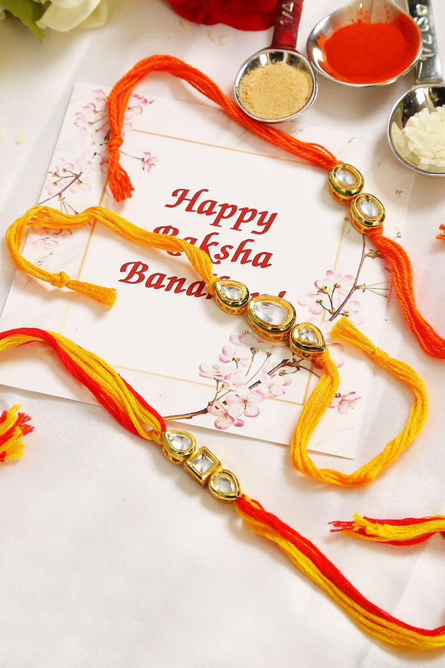 Kundan Handmade Rakhi- Set Of 3