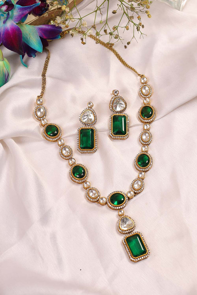 Multi-Color Brass Necklace And Earring Set