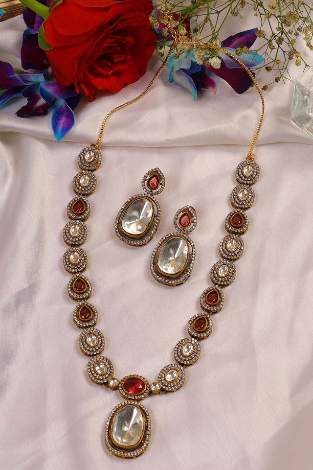 Multi-Color Brass Necklace And Earring Set
