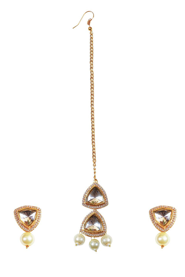 Multi-Color Brass Earrings with Maang Tikka