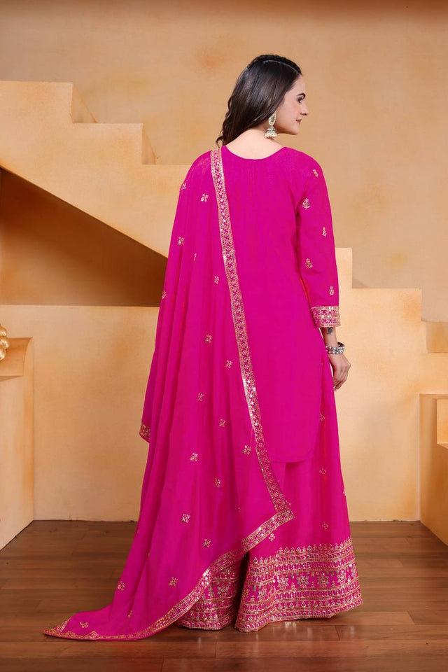 Pink Sequin with Embroidered Silk Sharara Suits