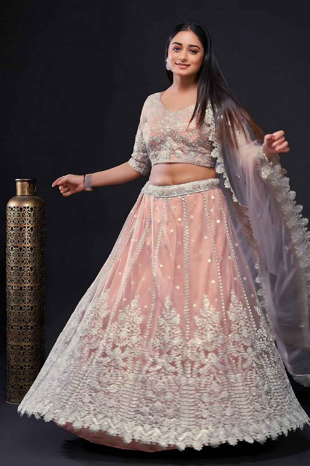 Light Pink Zari Net Lehenga (FF_Pink)