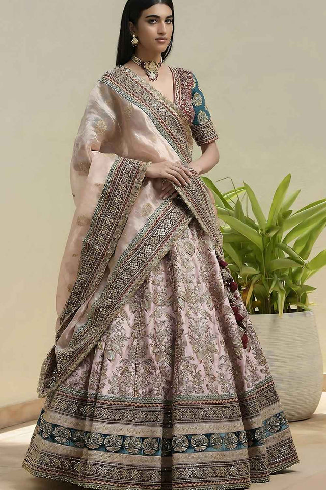 Pink Printed with Sequins Silk Lehenga (FF_multi)