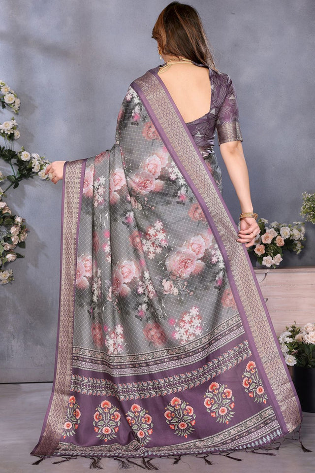 Wine Printed Cotton Silk Saree (GAJANAND-WINE)