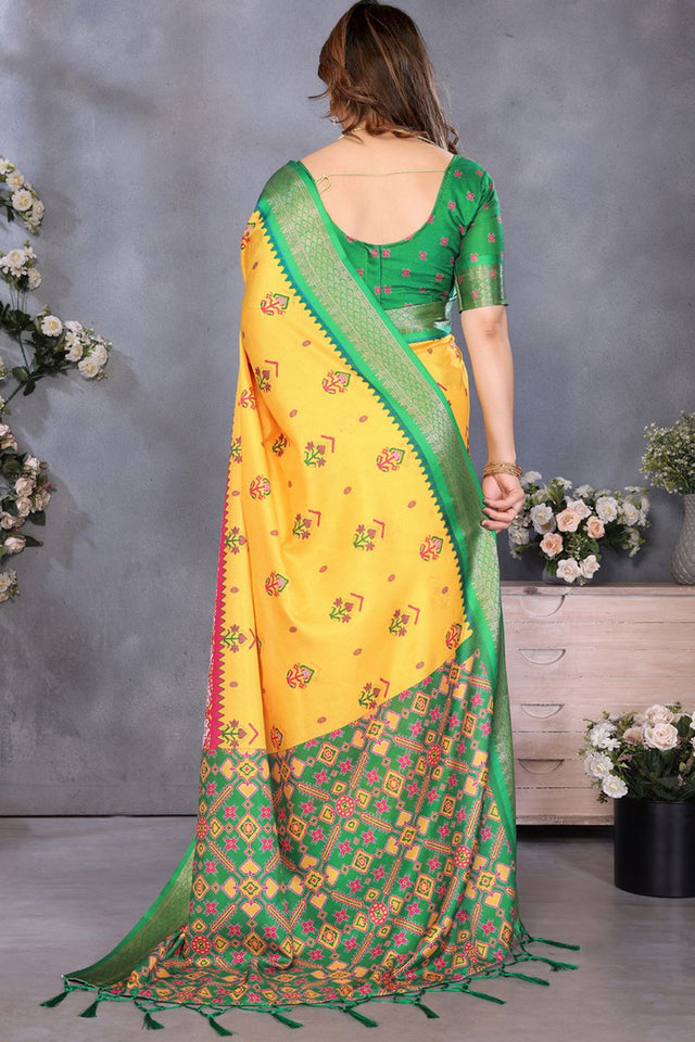 Yellow Printed Cotton Silk Saree (GAJANAND-YELLOW)