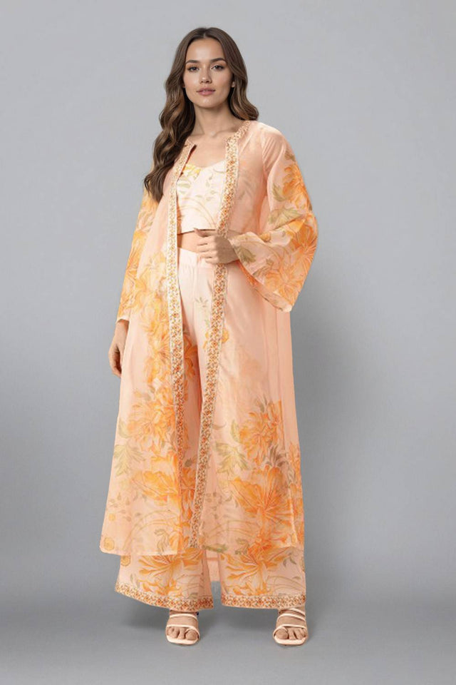 Off White Printed Polyester Co-Ord Set