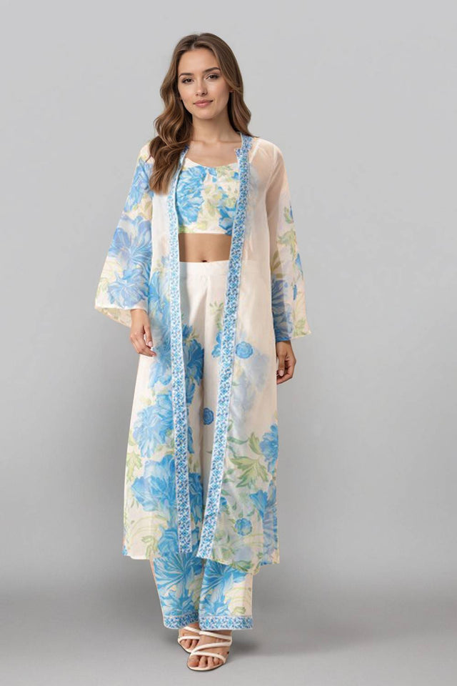Off White Printed Polyester Co-Ord Set