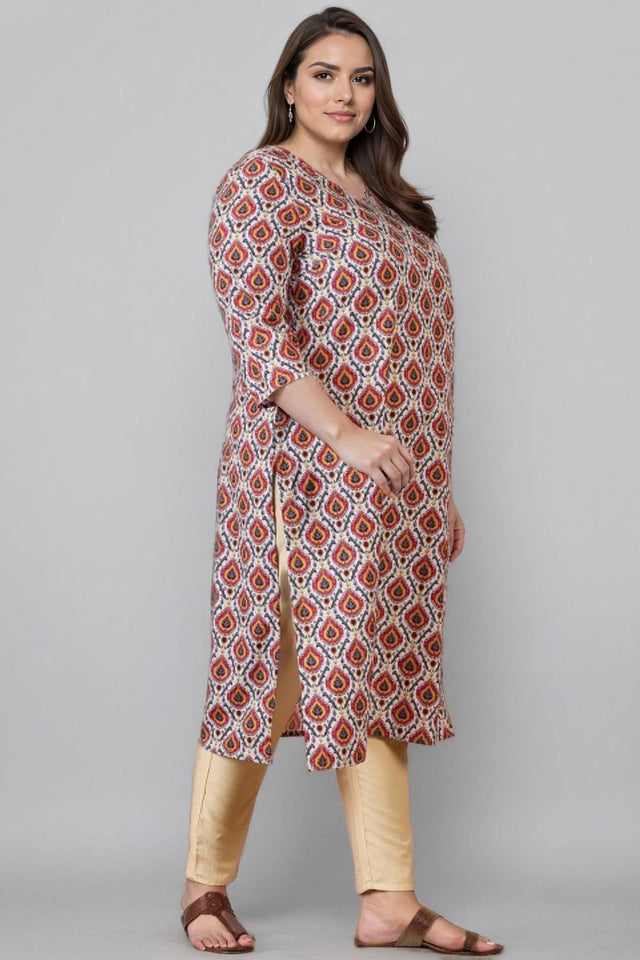 Multi Color Printed Silk Blend Long Kurti