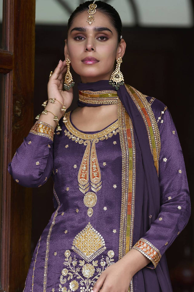 Maroon Sequin with Gotta Patti Art Silk Pakistani Suit Set (GULKAYRA TAIYBA1-7629-d)