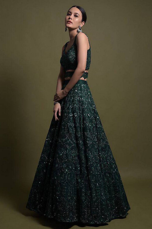 Green Sequin Art Silk Lehenga